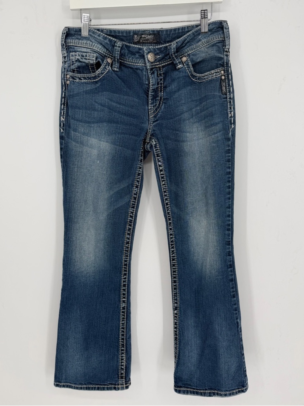 Silver Mid Rise Boot Cut medium dark Wash Jeans